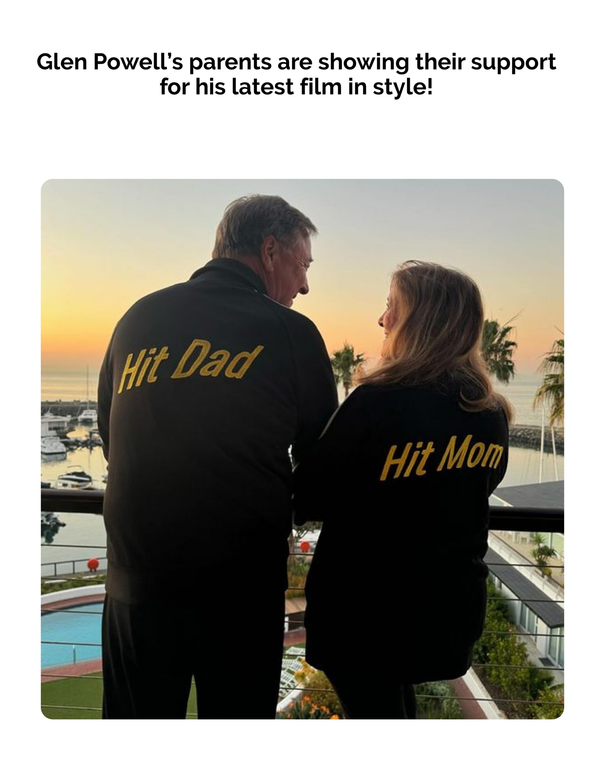 Glen Powell’s Parents Support His Latest Film with ‘Hit Mom’ and ‘Hit Dad’ Jackets — See Their Looks!