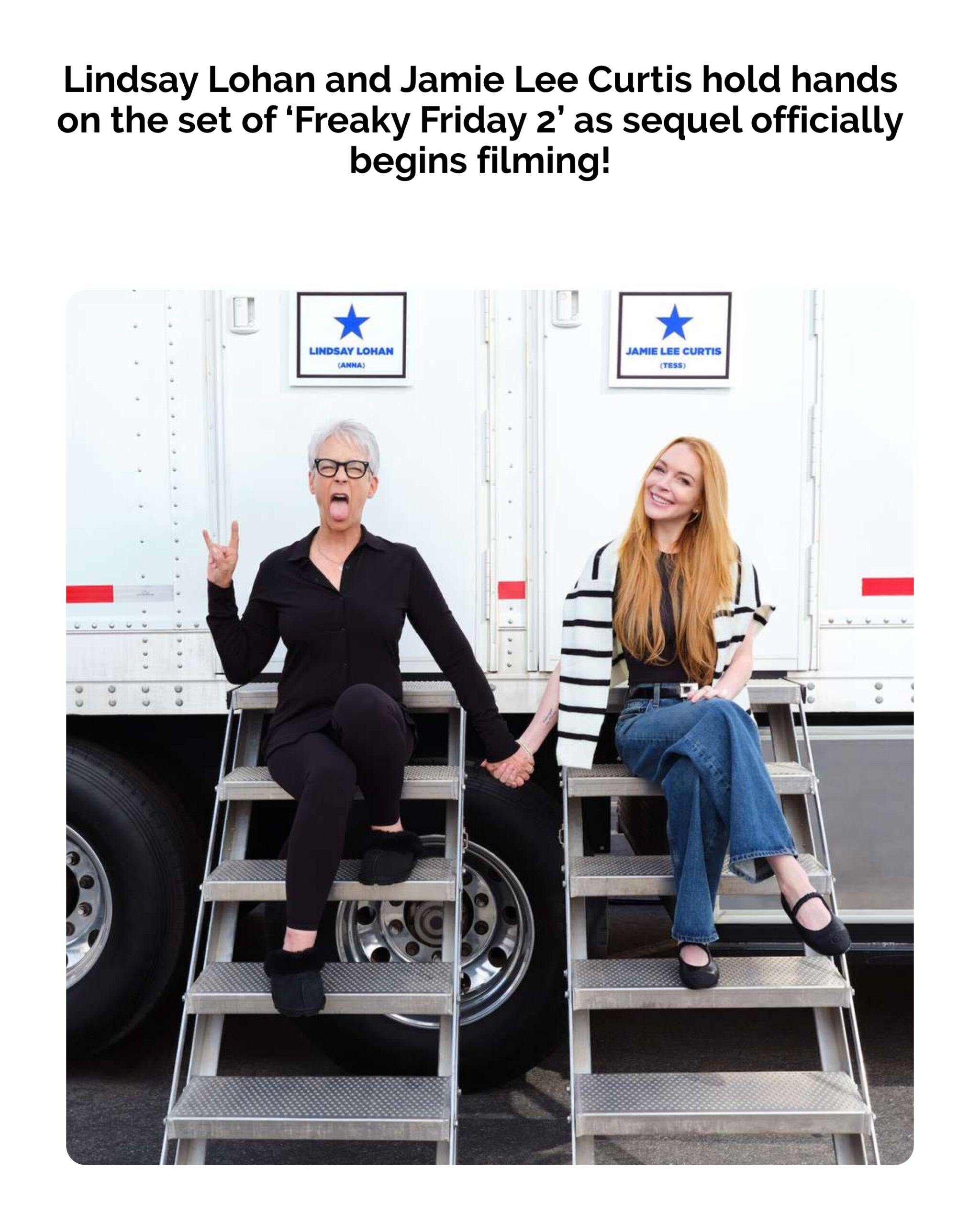 Lindsay Lohan and Jamie Lee Curtis Hold Hands on ‘Freaky Friday 2’ Set as Sequel Begins Filming