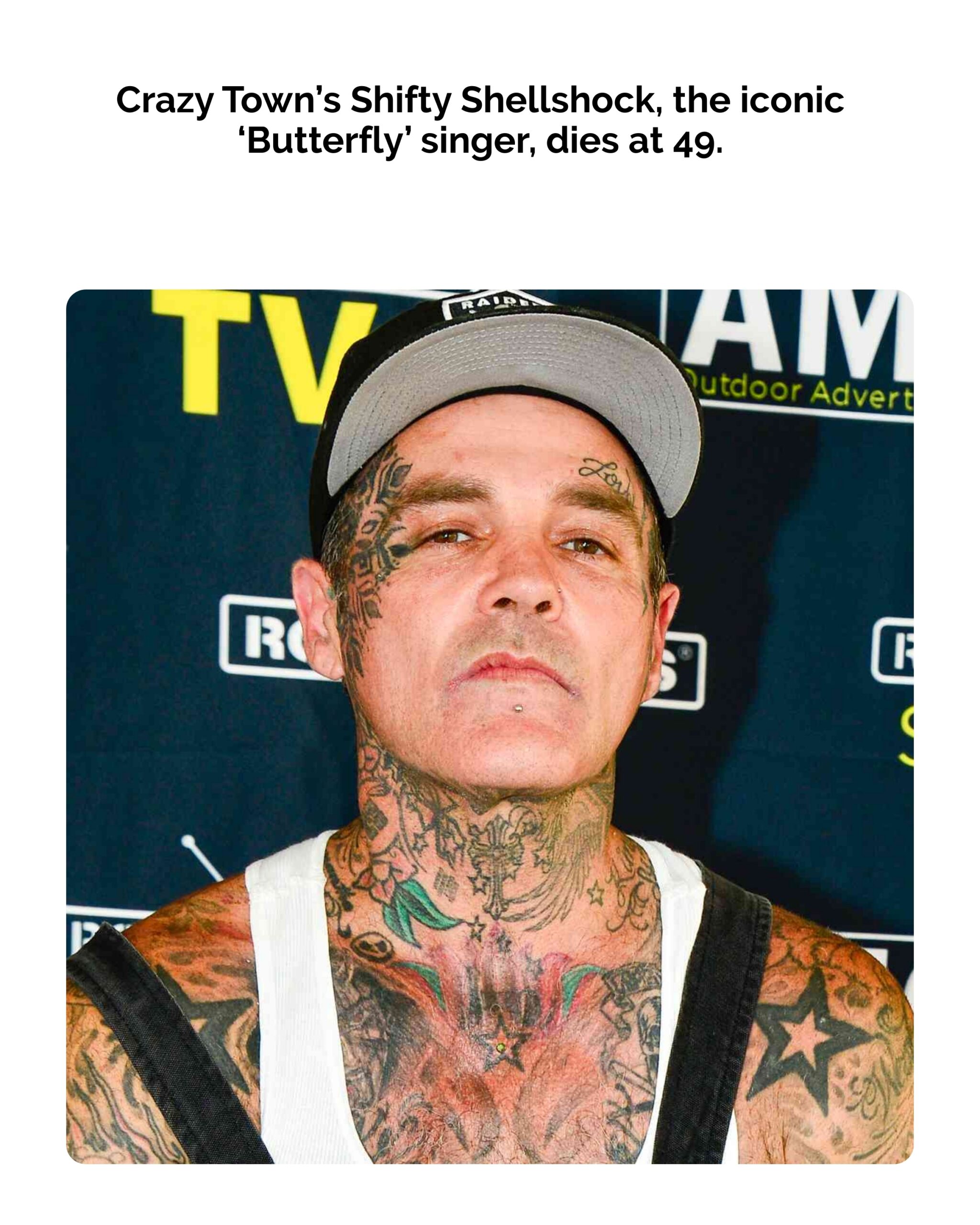 Crazy Town’s Shifty Shellshock, the iconic ‘Butterfly’ singer, dies at 49.