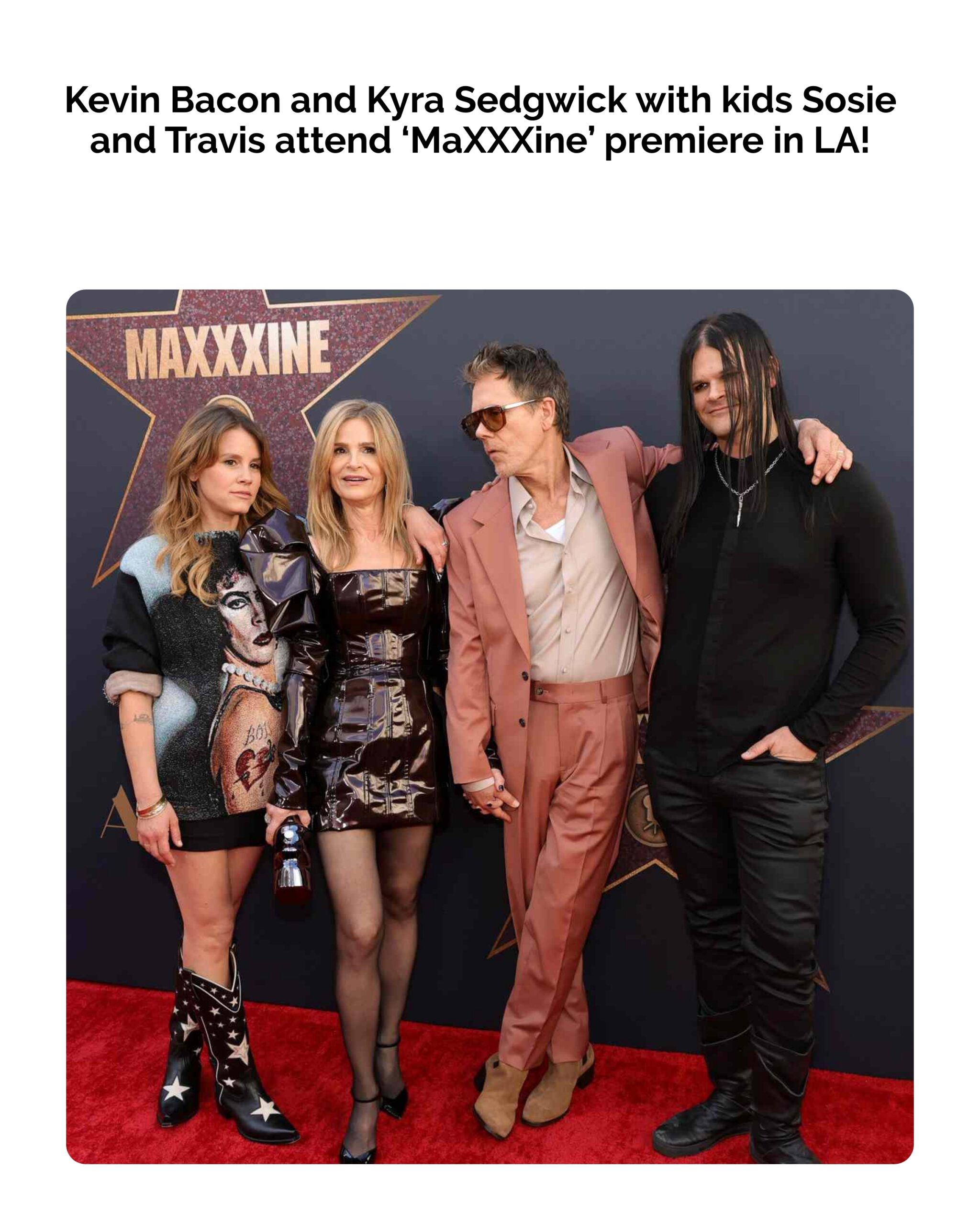 Kevin Bacon and Kyra Sedgwick Joined by Their Kids Sosie and Travis at ‘MaXXXine’ Premiere in Los Angeles