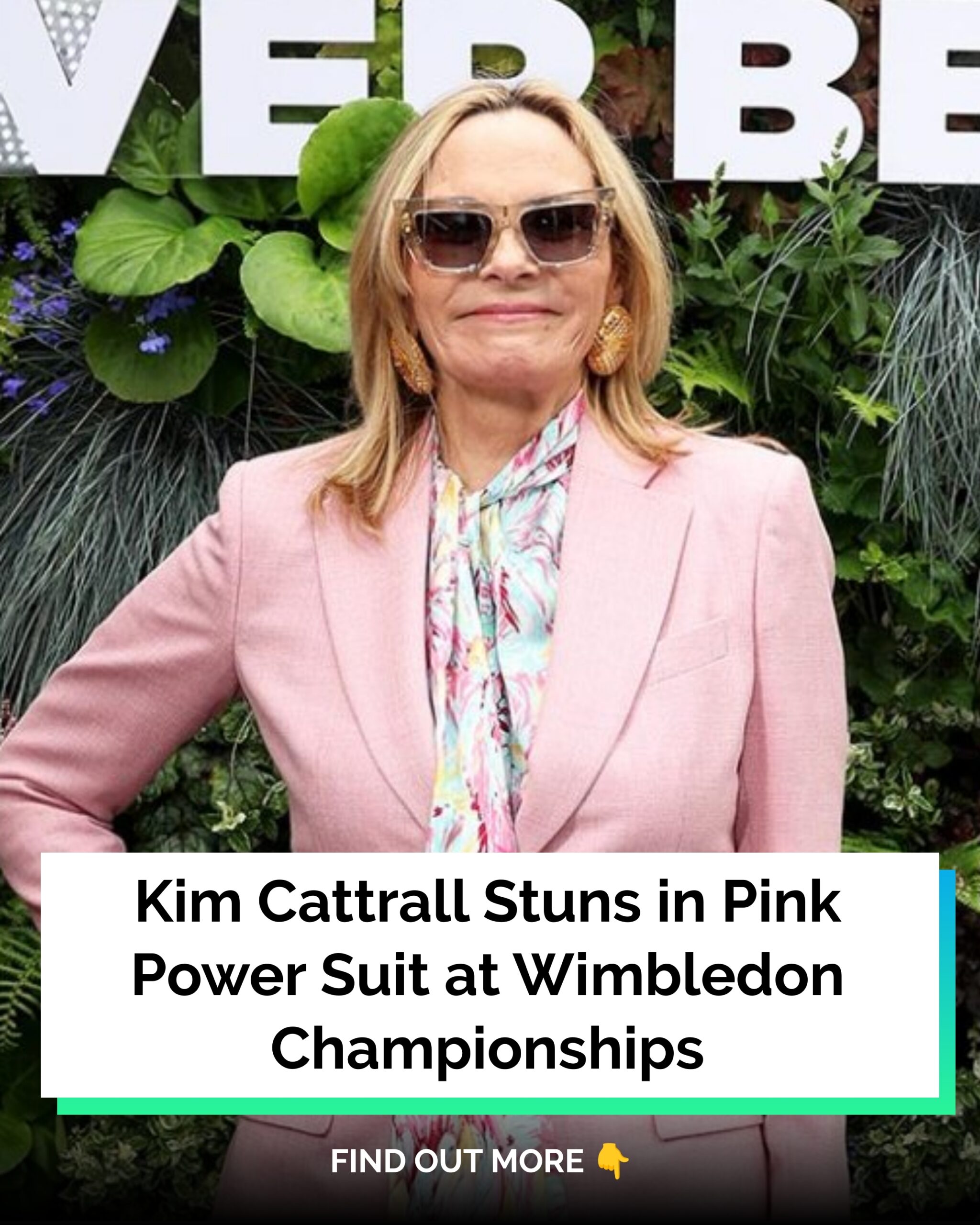 Kim Cattrall Stuns in Pink Power Suit at Wimbledon Championships