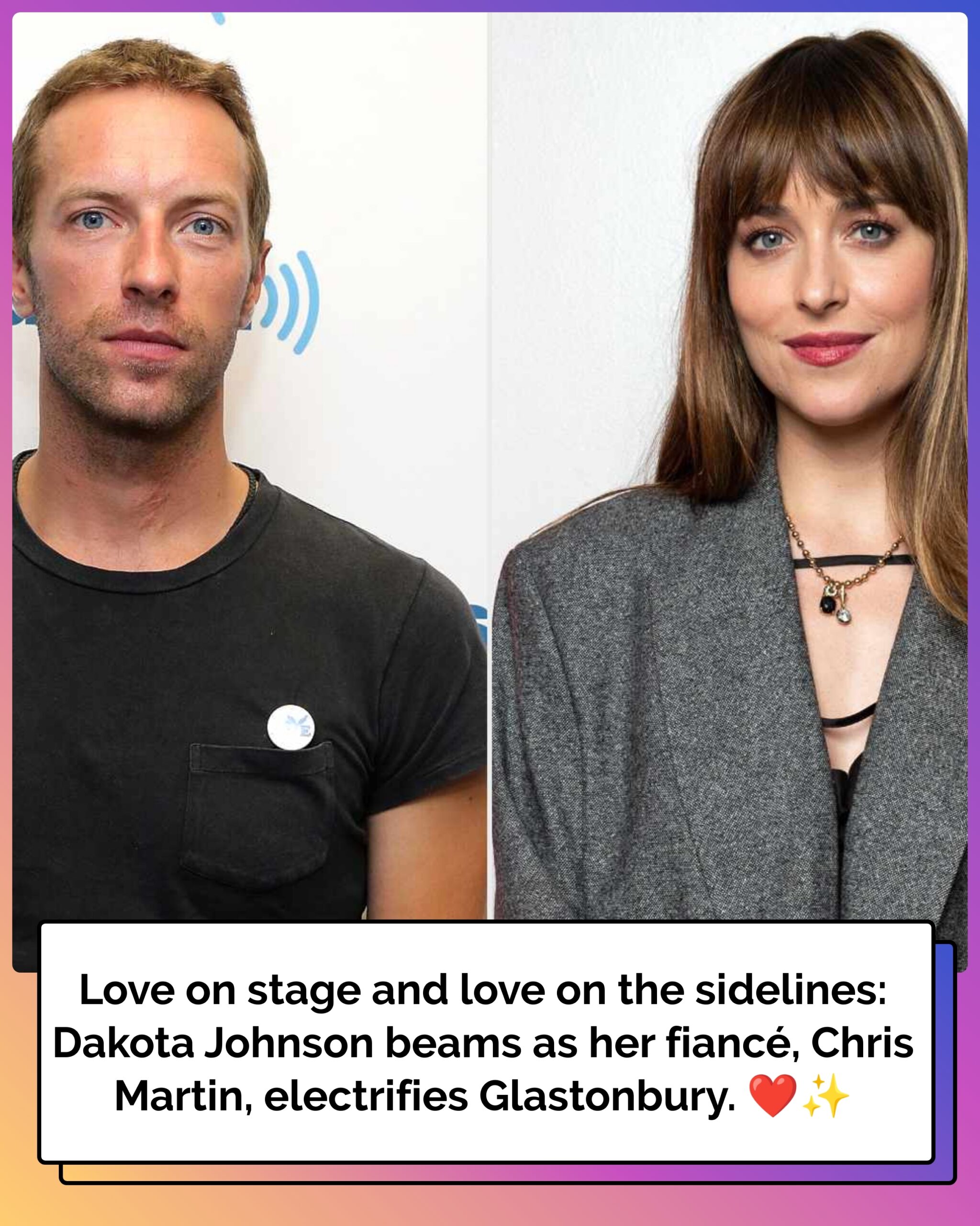 Dakota Johnson Watches Fiancé Chris Martin Perform with Coldplay During Glastonbury Headlining Set